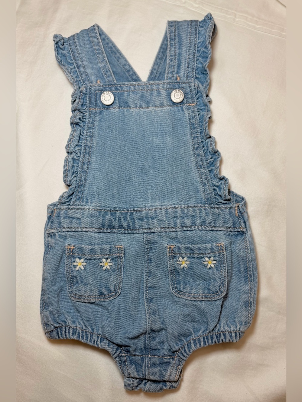 Ruffle-Trim Jean Pocket Overall Shorts, Baby Girls, Size: 6-12 Months
